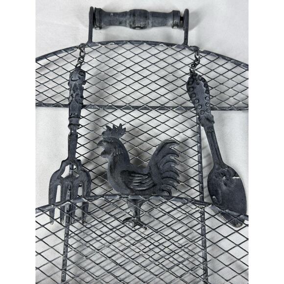 Rustic VTG Metal Rooster Spoon Cookbook Napkins Holder Stand Farmhouse Decor - Picture 11 of 12